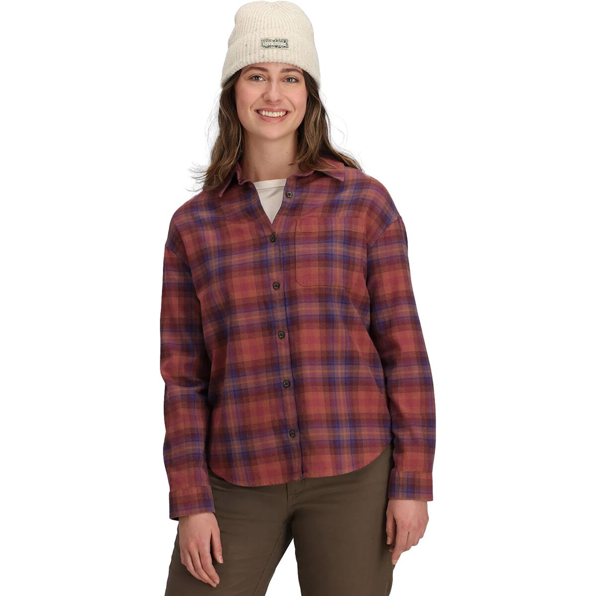 Image of Royal Robbins Lieback Overshirt Long-Sleeve Top - Women's Wild Rhubarb Dipsea Plaid, M