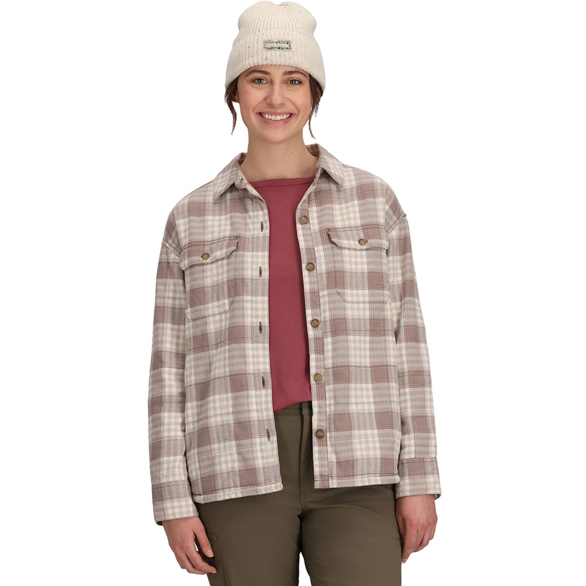 Image of Royal Robbins Vista Flannel Shacket - Women's Chalk Antelope Plaid, M