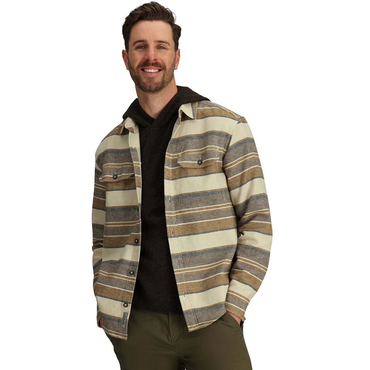 Image of Royal Robbins Clouds Rest Hemp Long-Sleeve Shirt - Men's Bistre Pacific Crest Stripe, M
