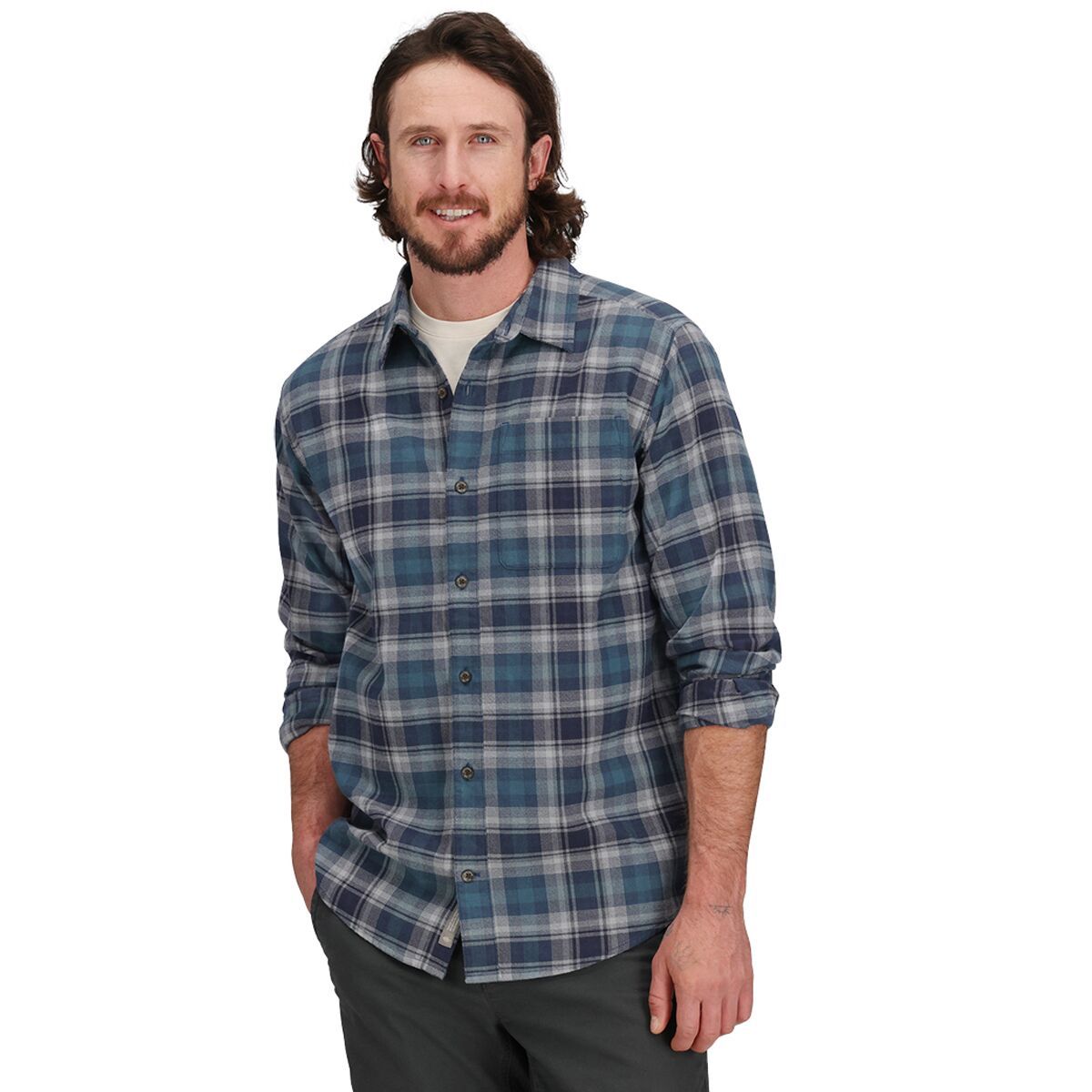 Image of Royal Robbins Lieback Organic Cotton Flannel Shirt - Men's Navy Dipsea Pld, XL