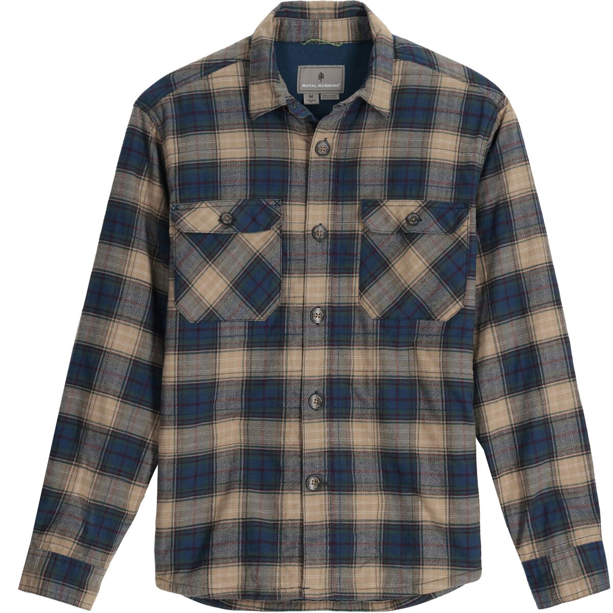 Image of Royal Robbins Snowcap Lined Flannel Shirt - Men's Covert Green Falls Plaid, XL