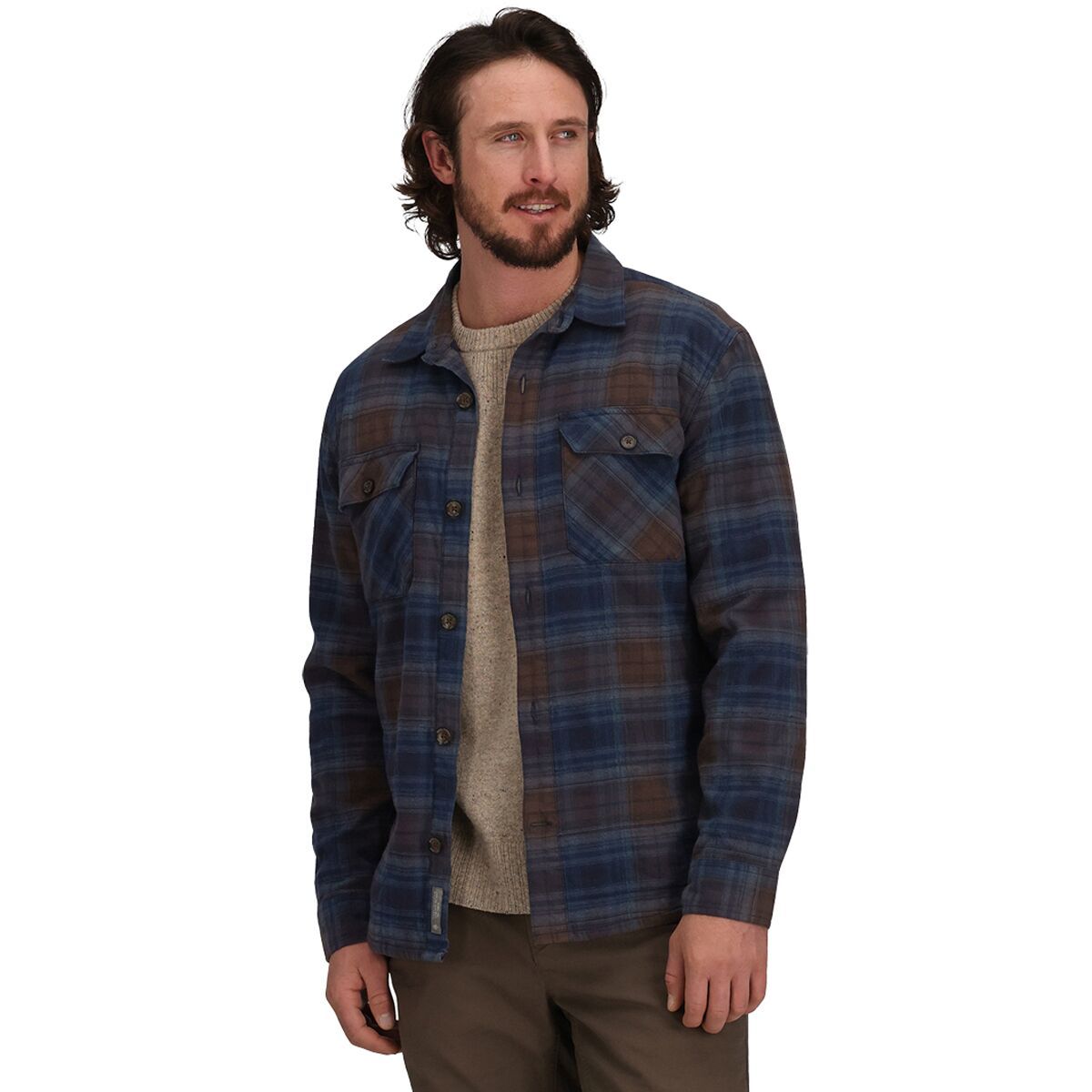 Image of Royal Robbins Snowcap Lined Flannel Shirt - Men's Naval Tioga Pld, L