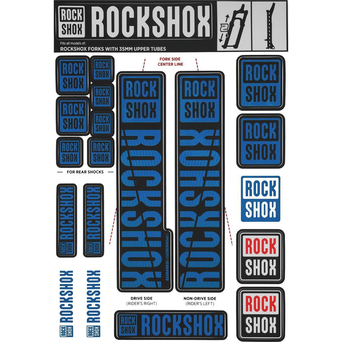 Image of RockShox Decal Kit - 35mm Blue, 35mm, Pike, Lyrik, Yari