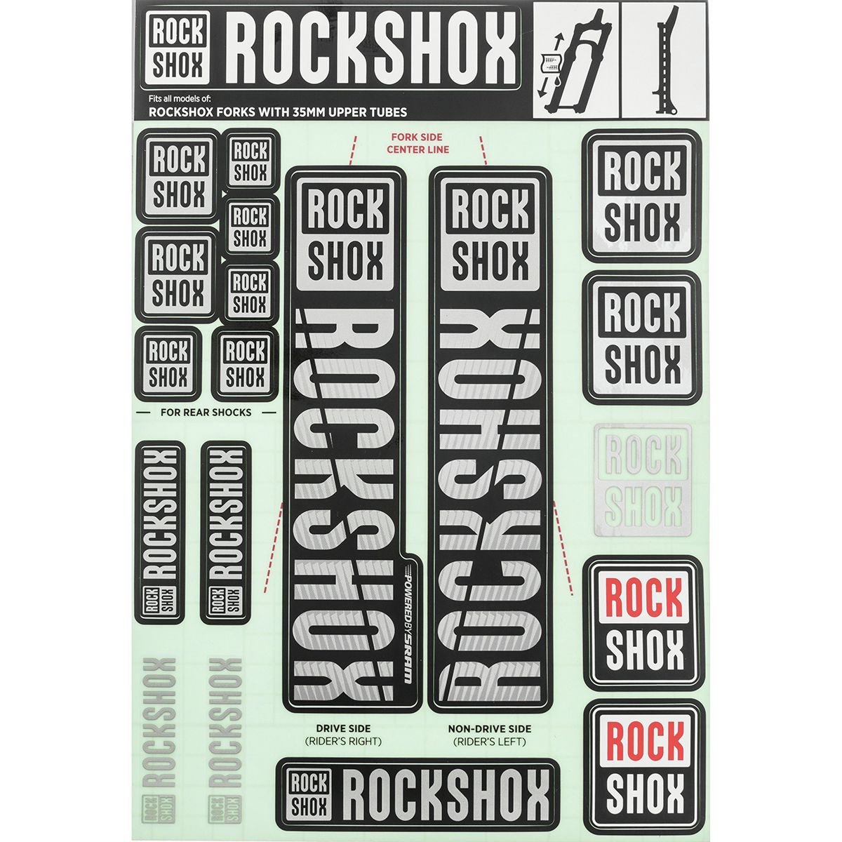 Image of RockShox Decal Kit - 35mm Gray, 35mm, Pike, Lyrik, Yari