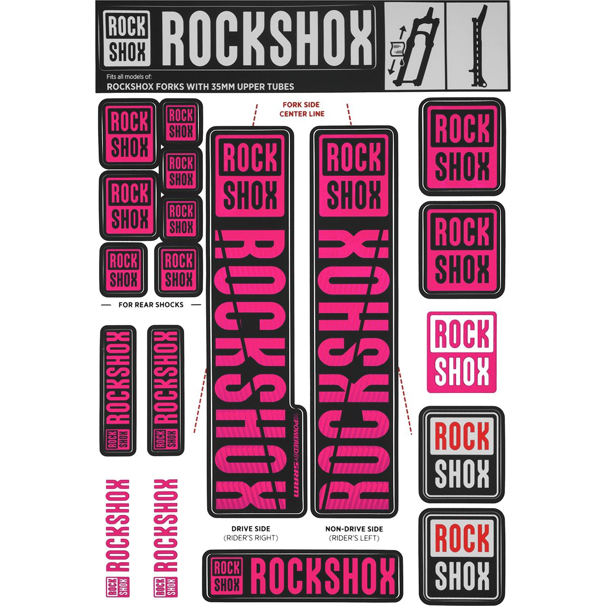 Image of RockShox Decal Kit - 35mm Magenta, 35mm, Pike, Lyrik, Yari