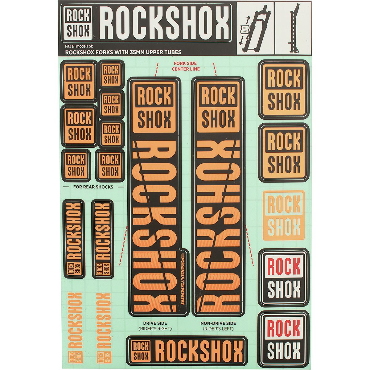 Image of RockShox Decal Kit - 35mm Orange, 35mm, Pike, Lyrik, Yari