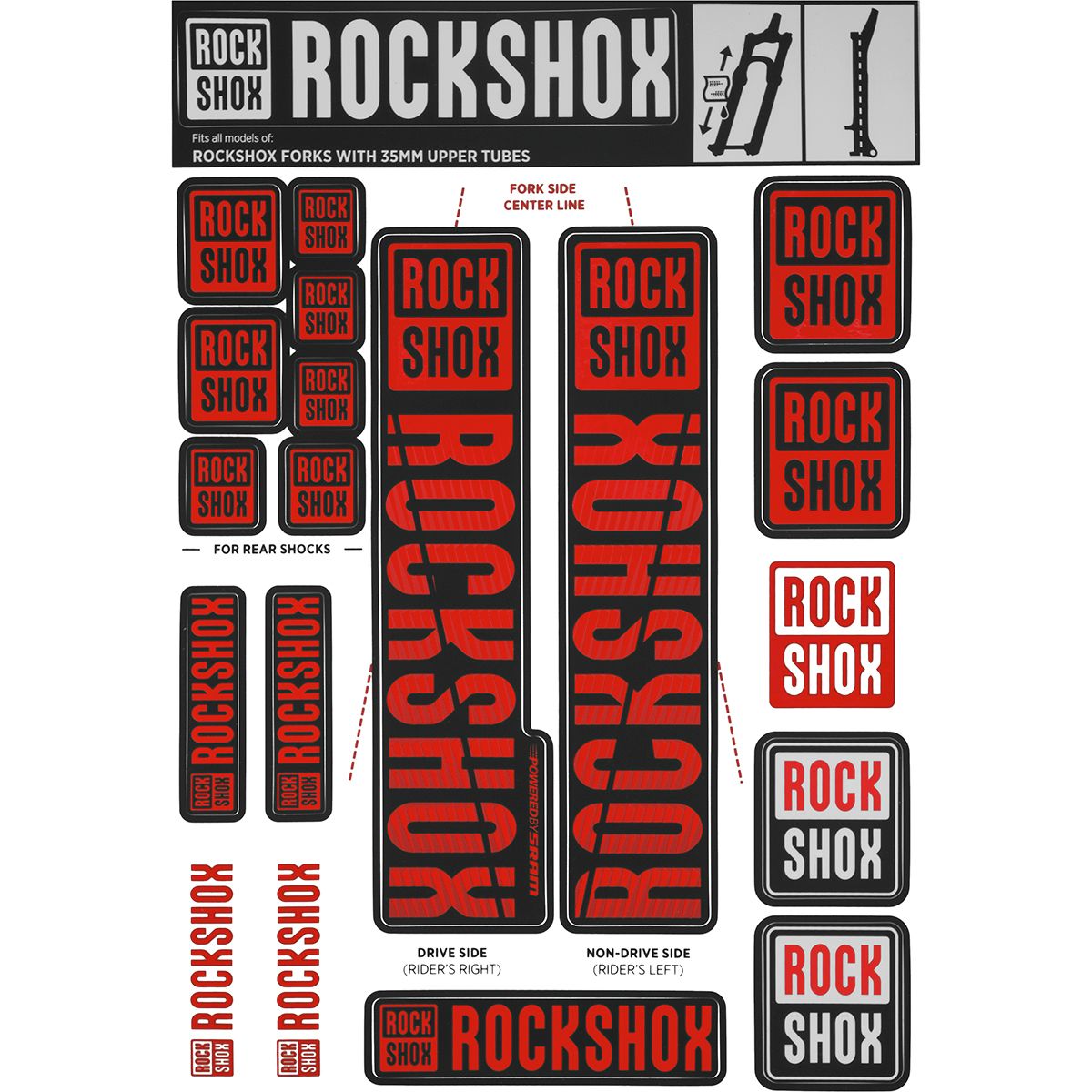Image of RockShox Decal Kit - 35mm Red, 35mm, Pike, Lyrik, Yari