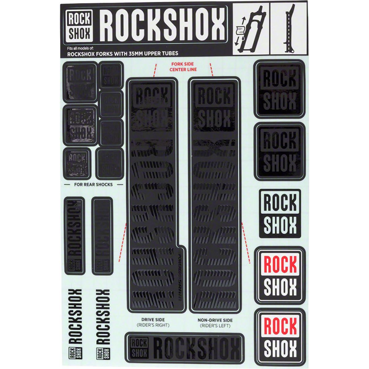 Image of RockShox Decal Kit - 35mm Stealth Black, 35mm, Pike, Lyrik, Yari