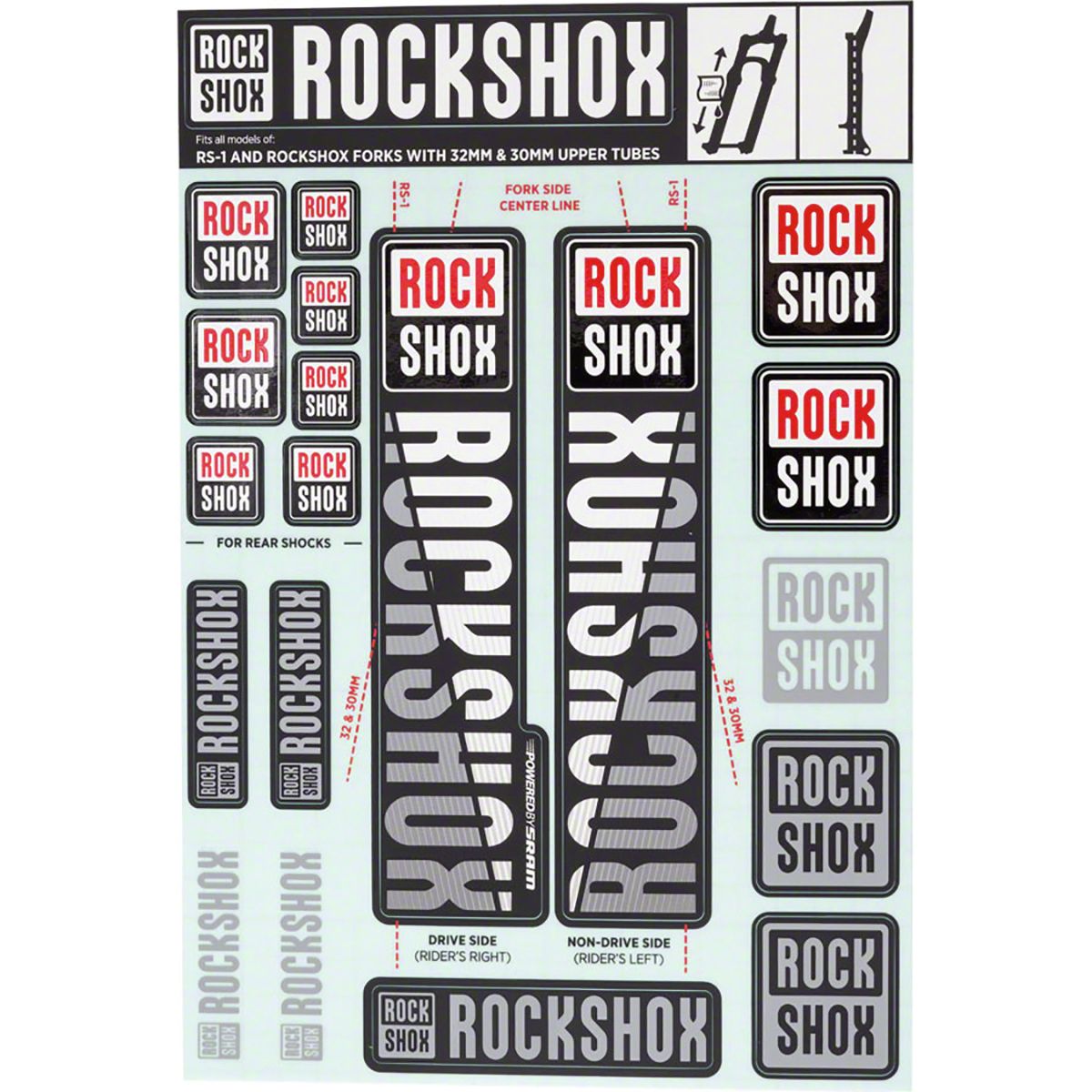 Image of RockShox Decal Kit - 35mm White, 35mm, Pike, Lyrik, Yari