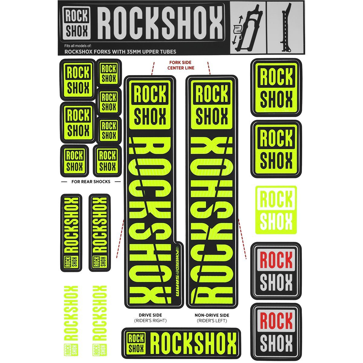 Image of RockShox Decal Kit - 35mm Yellow, 35mm, Pike, Lyrik, Yari