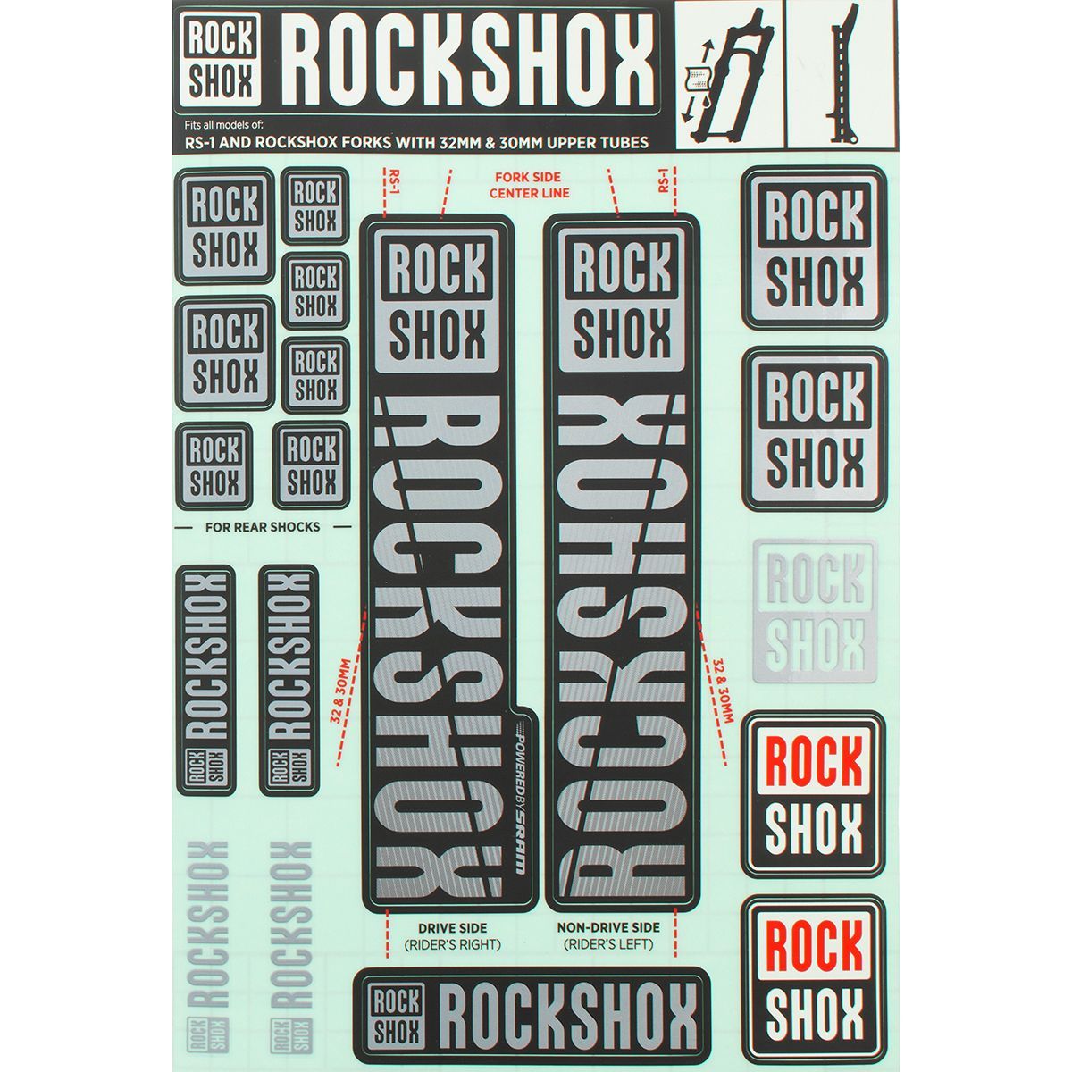 Image of RockShox Decal Kit - 30/32mm Gray, 30/32mm, SID, Reba, Revelation