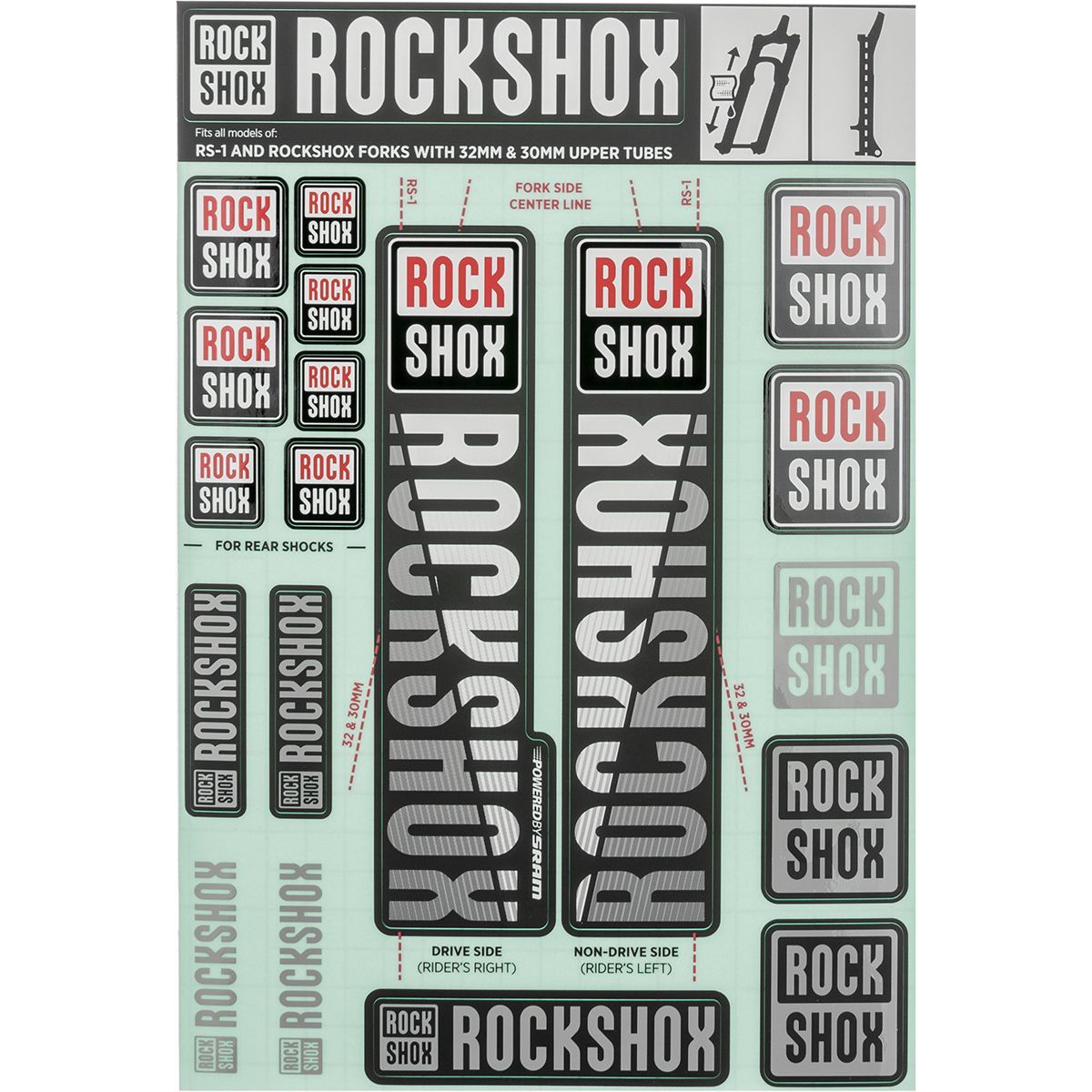 Image of RockShox Decal Kit - 30/32mm White, 30/32mm, SID, Reba, Revelation