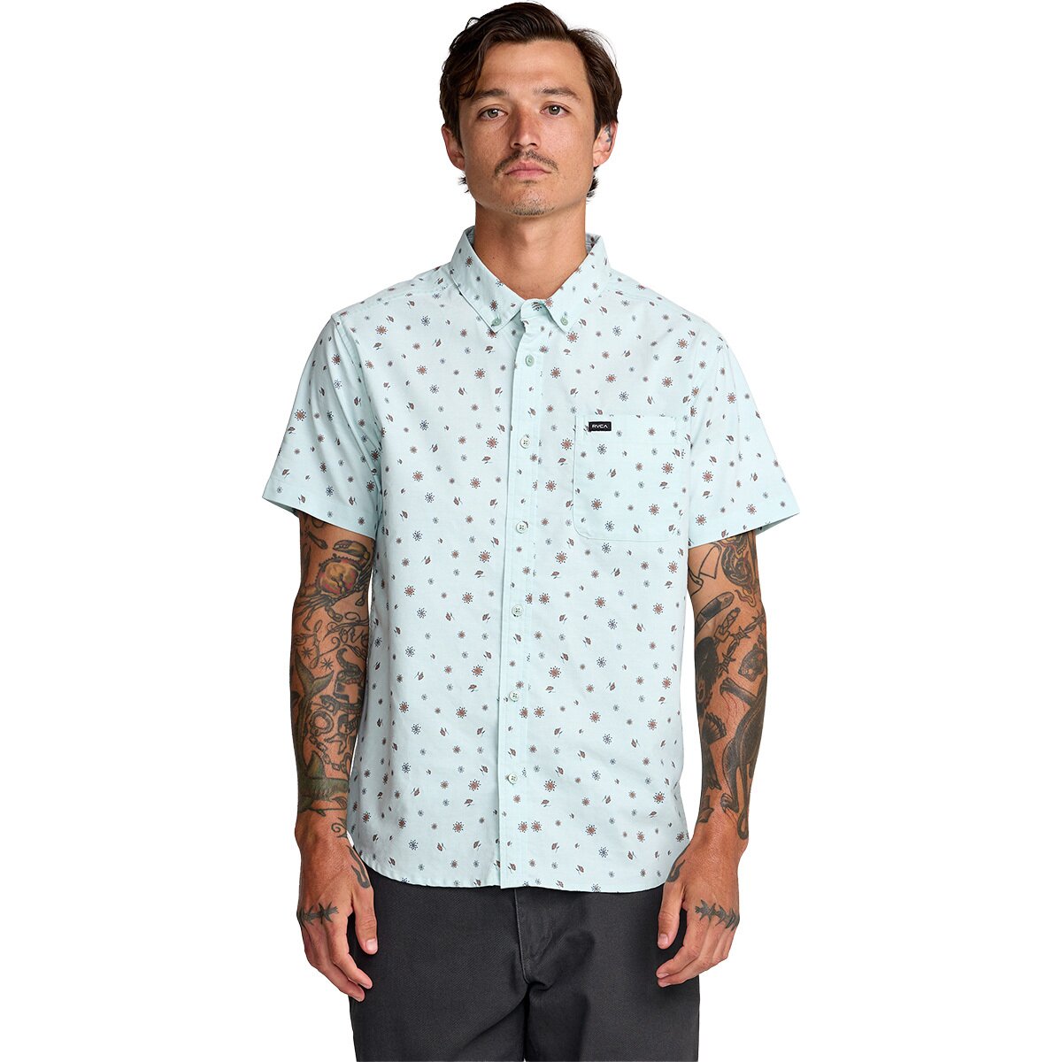 Image of RVCA That'll Do Print Short-Sleeve Shirt - Men's Blue Haze, S