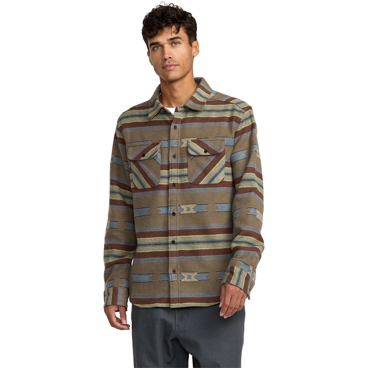 Image of RVCA Dayshift Blanket Long-Sleeve Flannel - Men's Mushroom, XXL