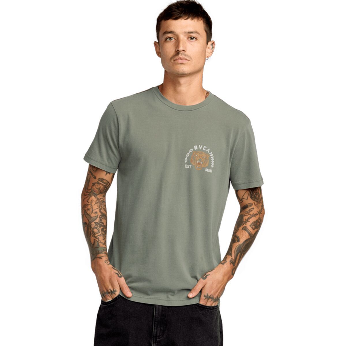 Image of RVCA Squadron Short-Sleeve Shirt - Men's Sage Leaf, M