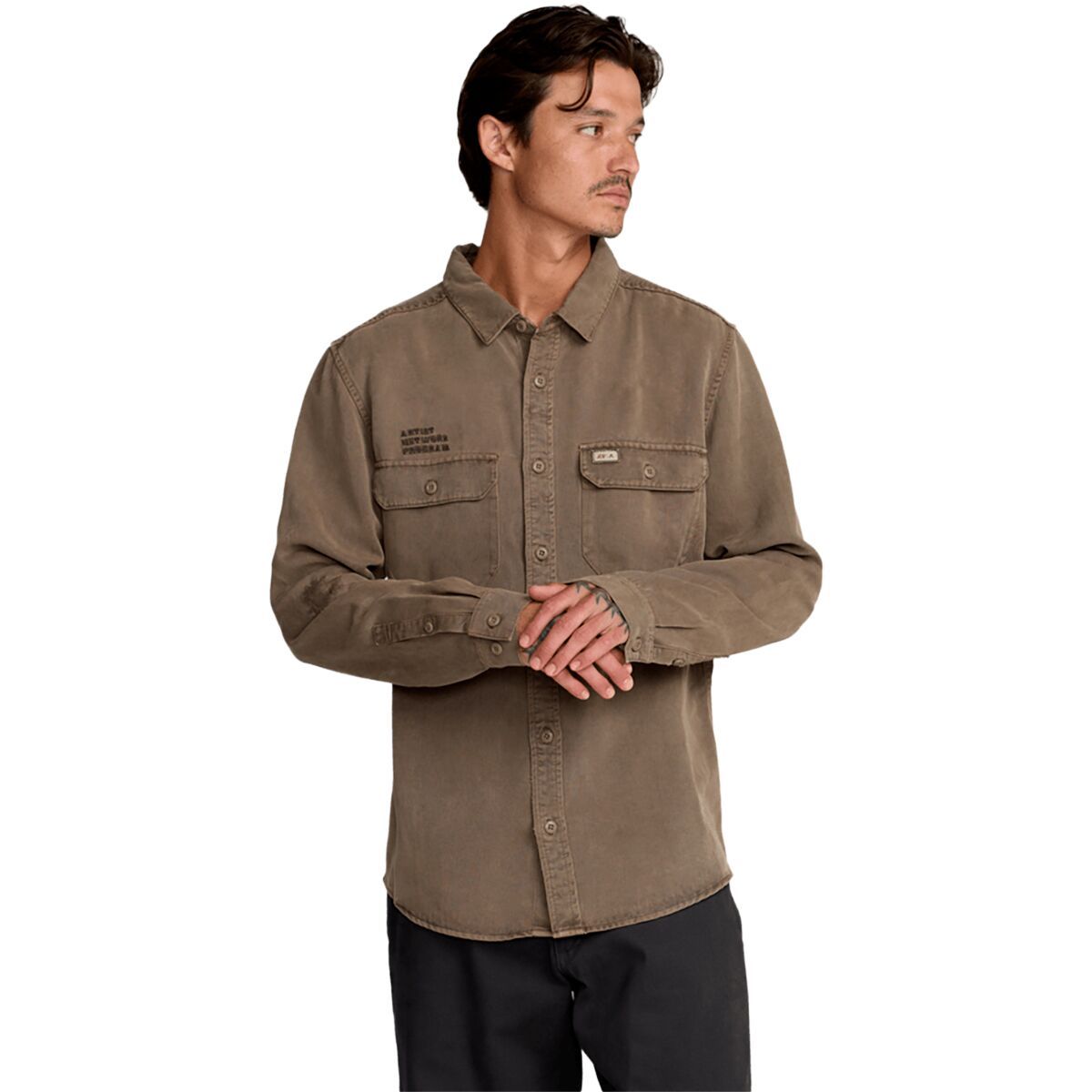 Image of RVCA Mel G Moon Flower Long-Sleeve Shirt - Men's Mushroom, L