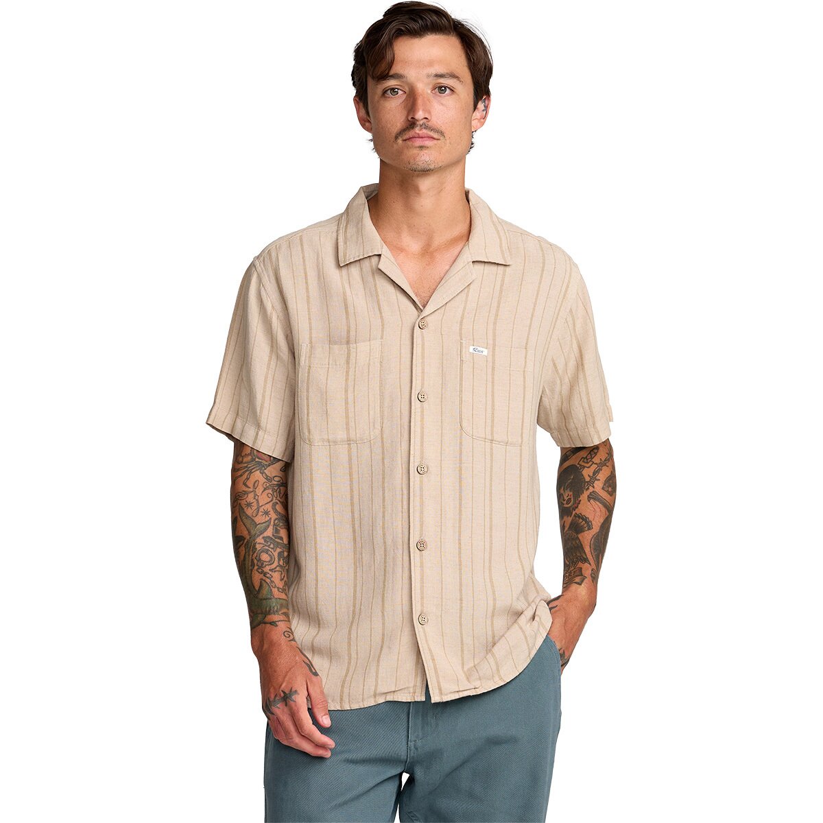 Image of RVCA Exotica Stripe Shirt - Men's Light Khaki, S
