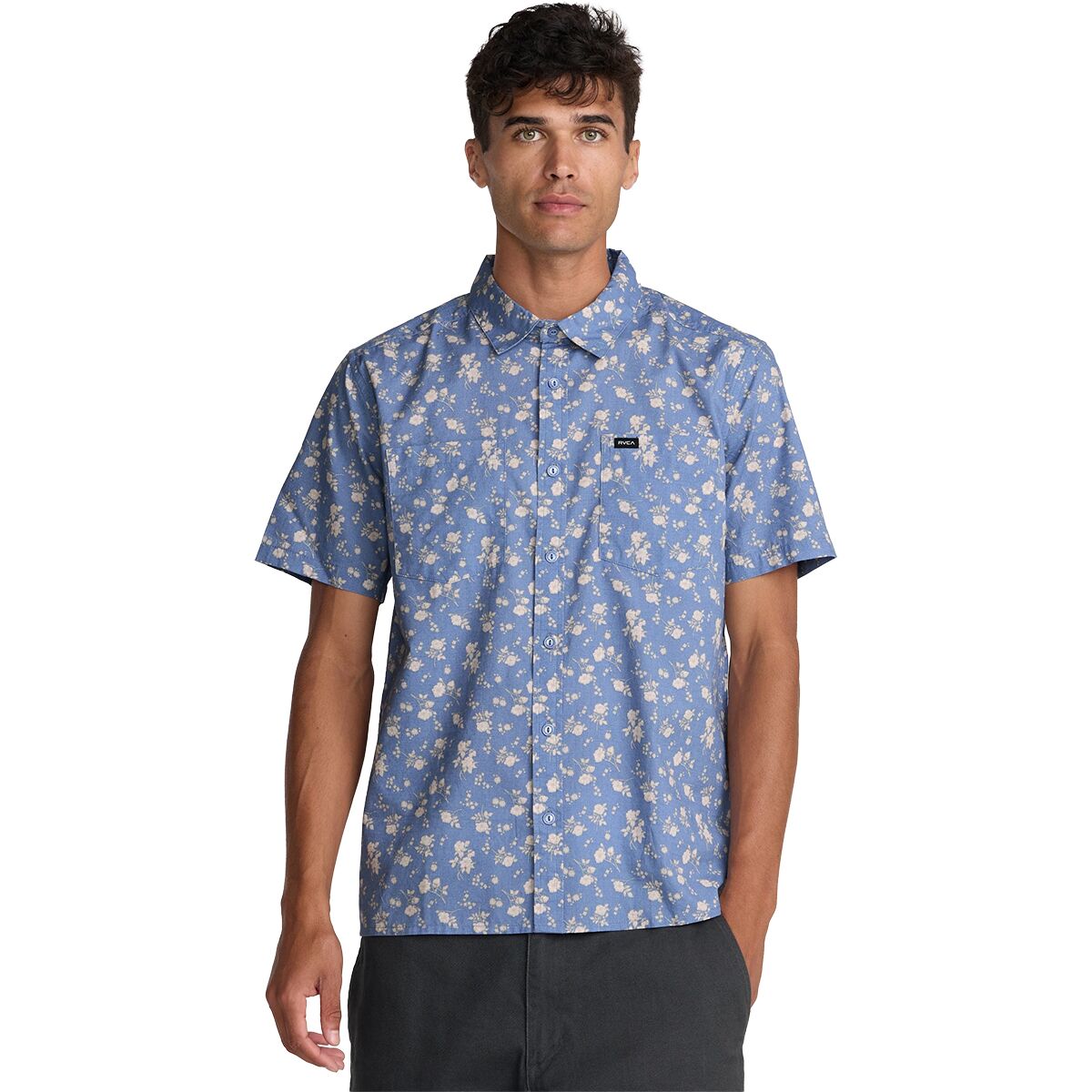 Image of RVCA Breezy Short-Sleeve Shirt - Men's Vintage Blue, XL