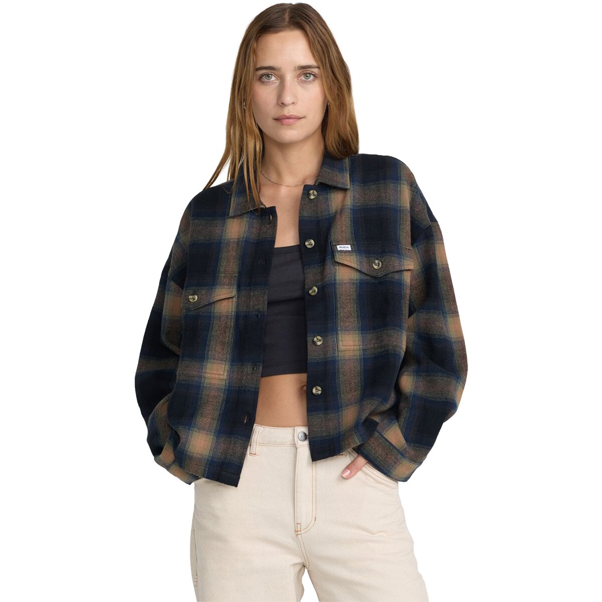 RVCA Bonito Boxy Flannel Shirt - Women's Black, XS