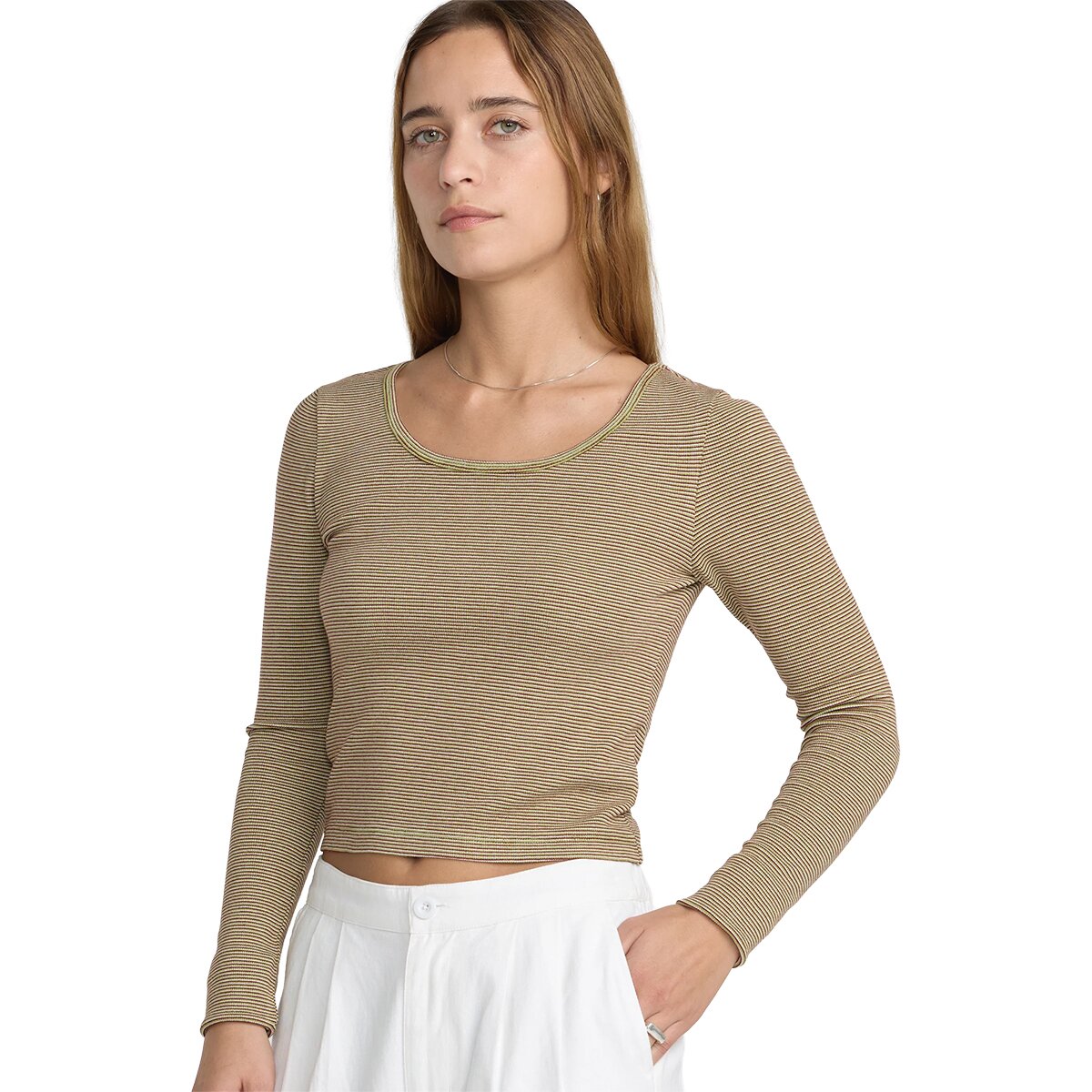Image of RVCA Jungle Ls Scoop Neck Shirt - Women's Desert, XS