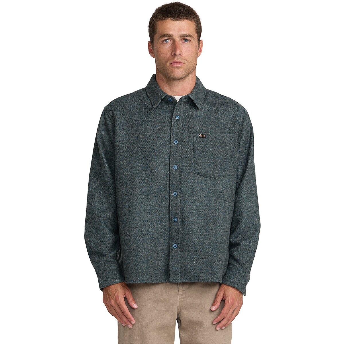 Image of RVCA Dayshift Solid Flannel Shirt - Men's Duck Blue, XL
