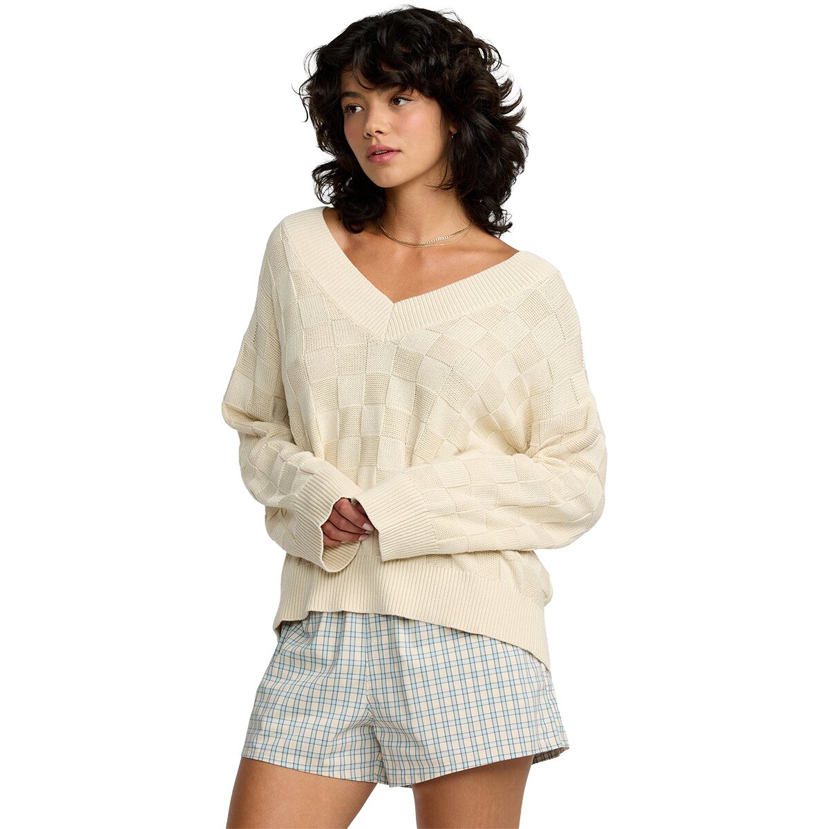 Image of RVCA Harmony V Neck Sweater - Women's Sand, S