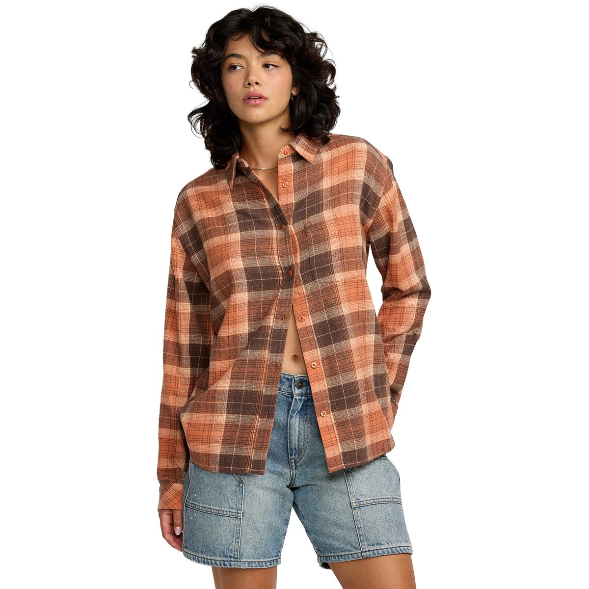 Image of RVCA Mabel Flannel Shirt - Women's Pumpkin, S