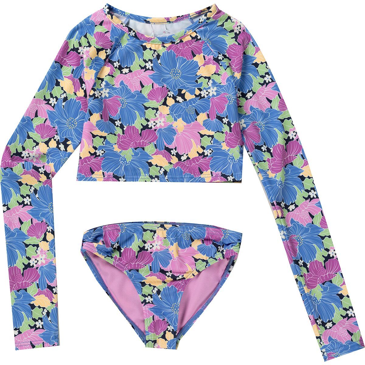 Image of Roxy Outline Floral Crop Rashguard Set - Girls' Mood Indigo, 14