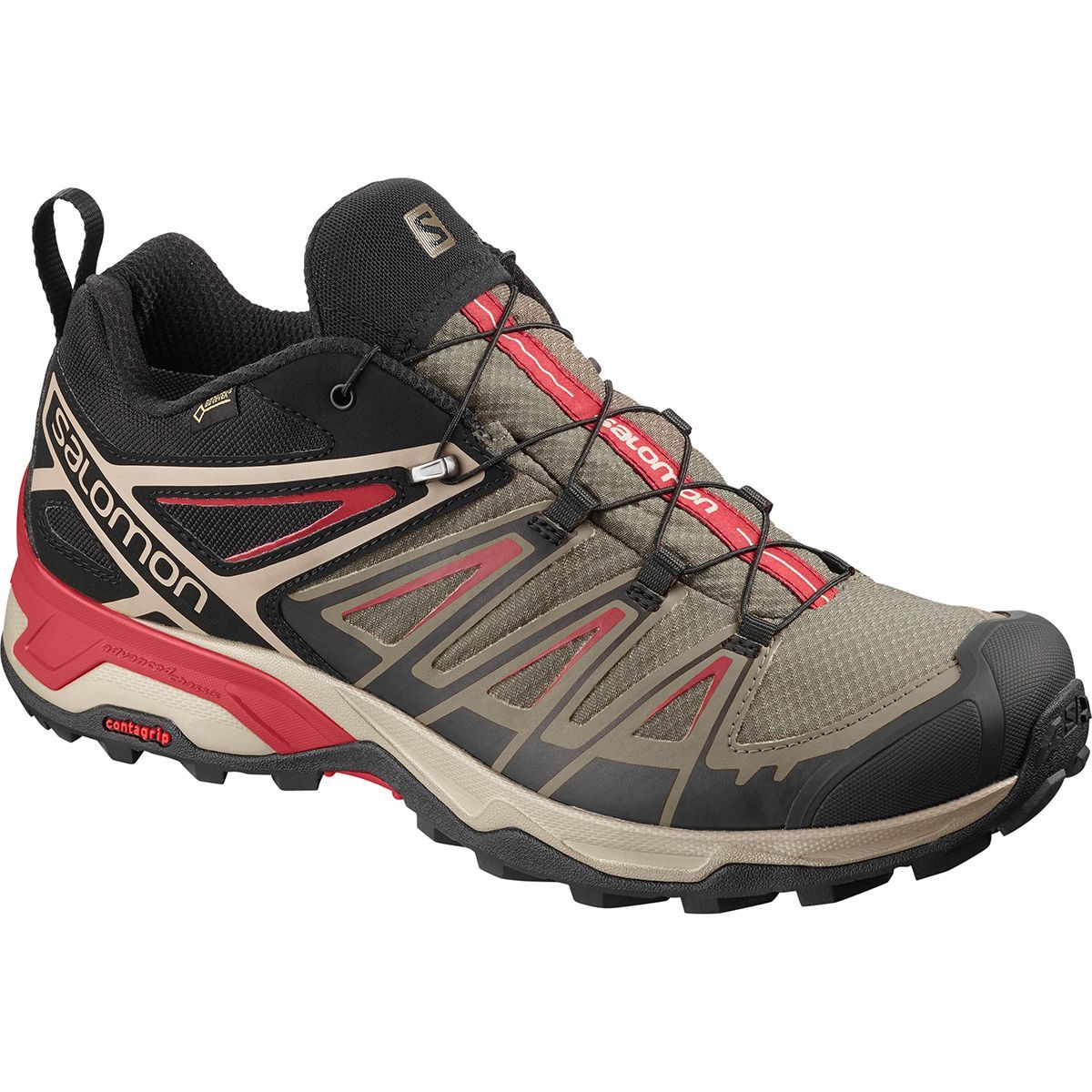 Salomon X Ultra 3 GTX Hiking Shoe - Men's Bungee Cord/Vintage Kaki/Red Dahlia, US 11.5/UK 11.0