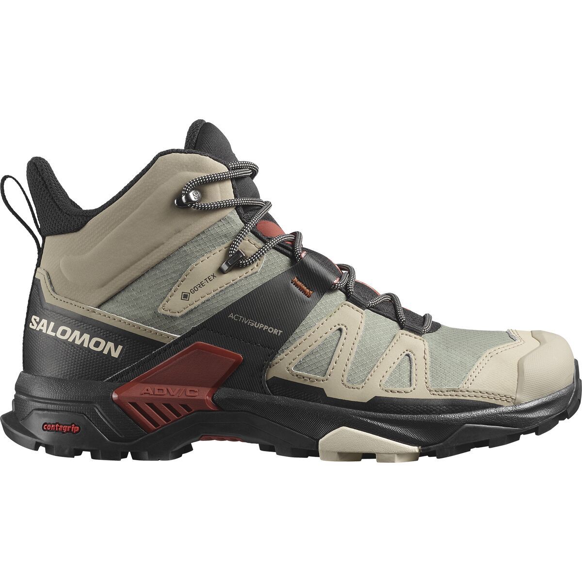 Salomon X Ultra 4 Mid GTX Hiking Shoe - Men's Vintage Khaki/Black/Burnt Henna, US 8.5/UK 8.0