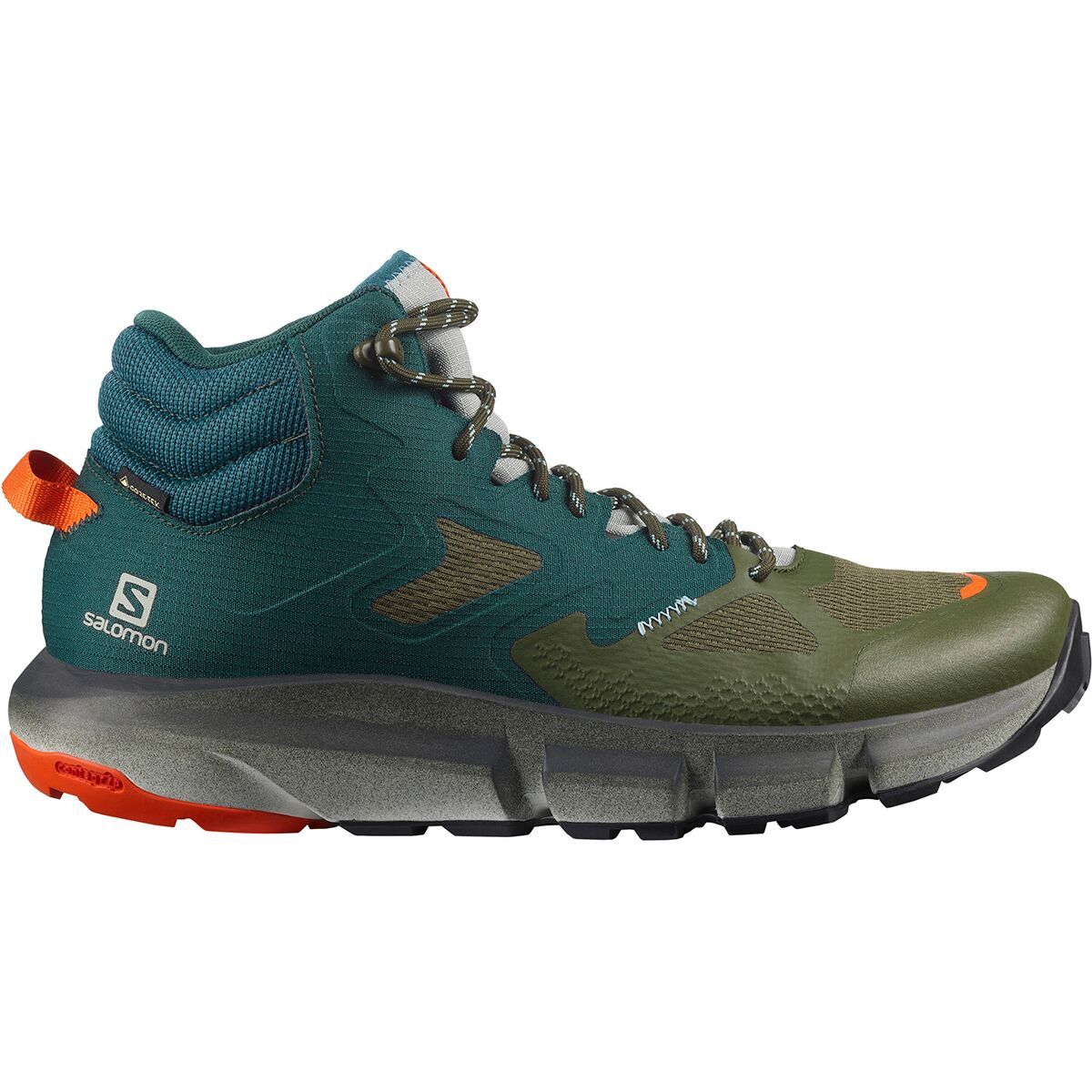 Salomon Predict Hike Mid GTX Shoe - Men's Ponderosa Pine/Olive Night/Red Orange, US 12.0/UK 11.5
