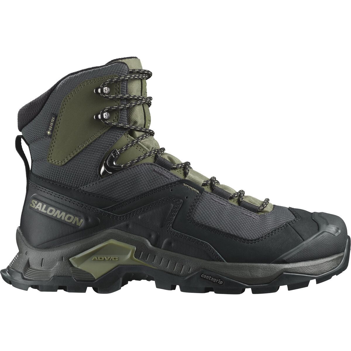 Image of Salomon Quest Element GTX Hiking Boot - Men's Black/Deep Lichen Green/Olive Night, US 11.5/UK 11.0