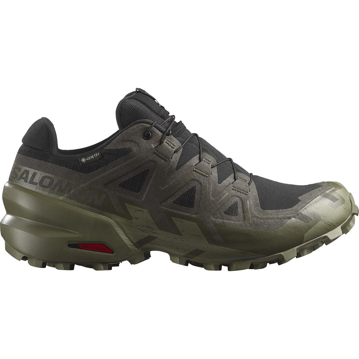 Image of Salomon Speedcross 6 GTX Trail Running Shoe - Men's Black/Peat/Deep Lichen Green, US 11.5/UK 11.0