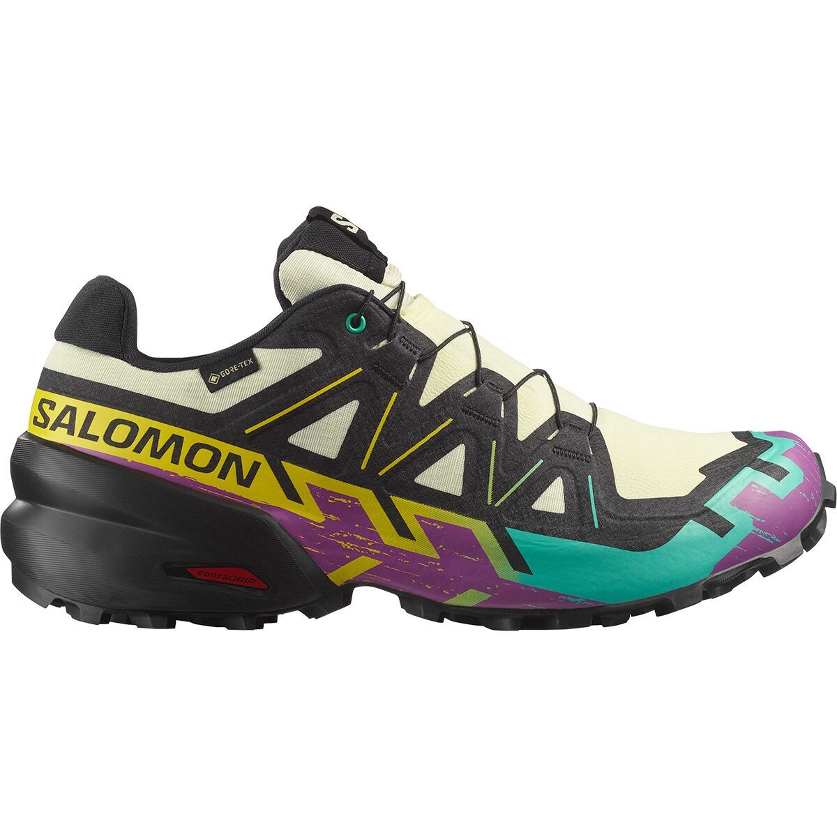Image of Salomon Speedcross 6 GTX Trail Running Shoe - Men's Transparent Yellow/Black/Waterfall, US 11.5/UK 11.0