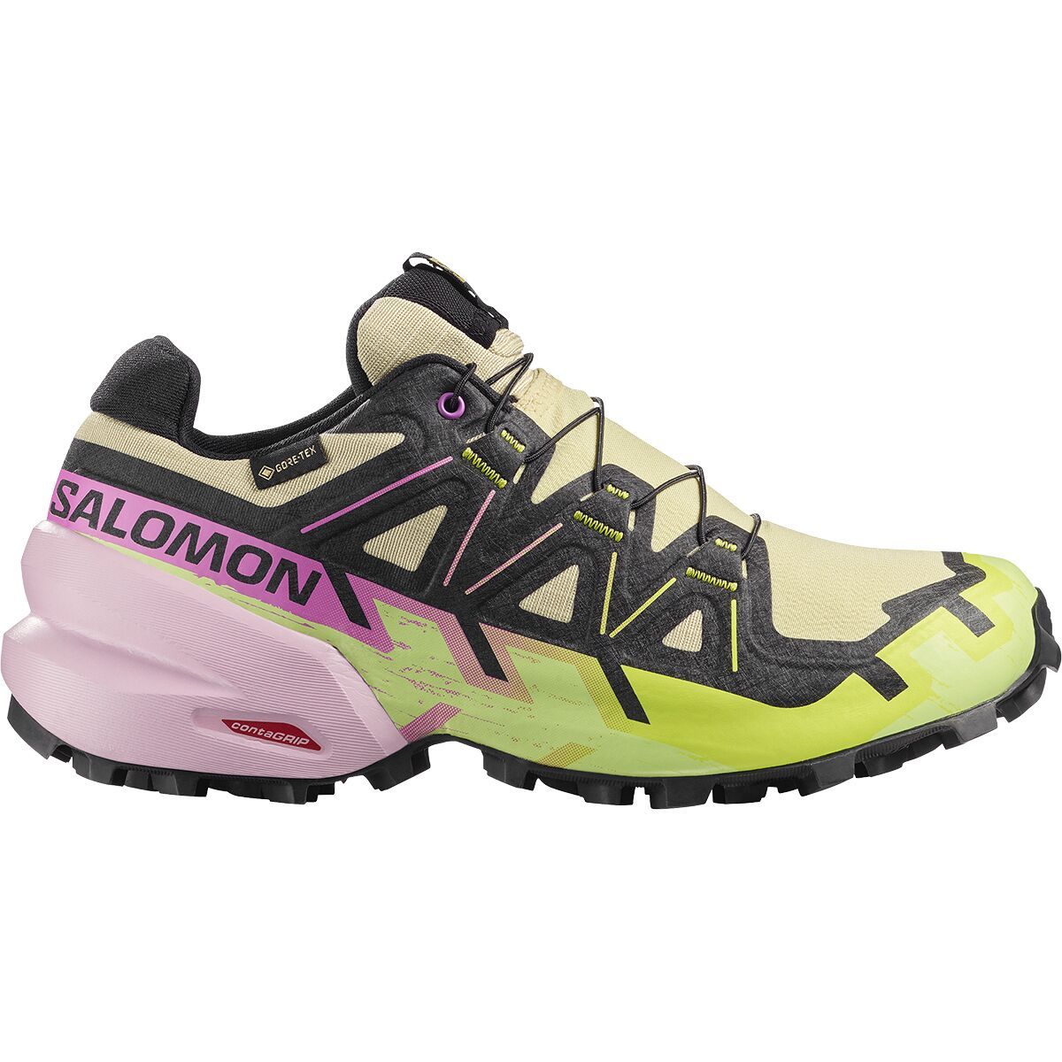 Image of Salomon Speedcross 6 GTX Trail Running Shoe - Women's Bog/Dawn Pink/Acid Lime, US 9.5/UK 8.0