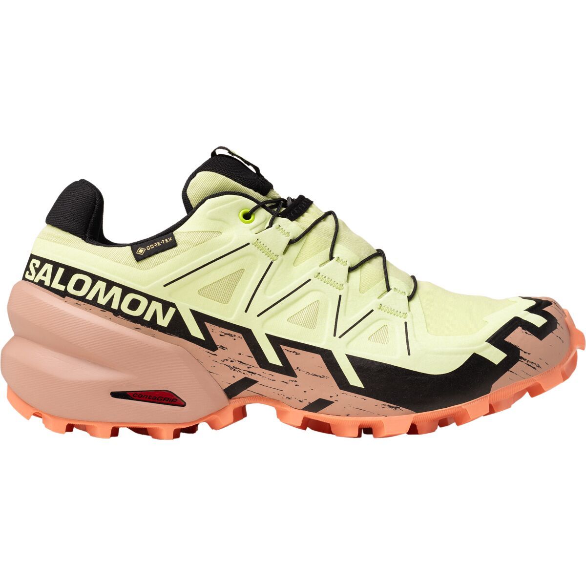 Image of Salomon Speedcross 6 GTX Trail Running Shoe - Women's Lime Cream/Mahogany Rose/Black, US 8.5/UK 7.0