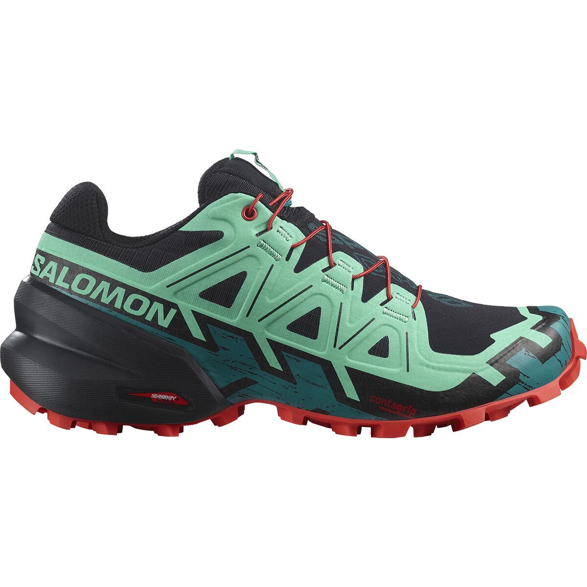 Salomon Speedcross 6 Trail Running Shoe - Women's Black Biscay Green Fiery Red, US 6.0/UK 4.5