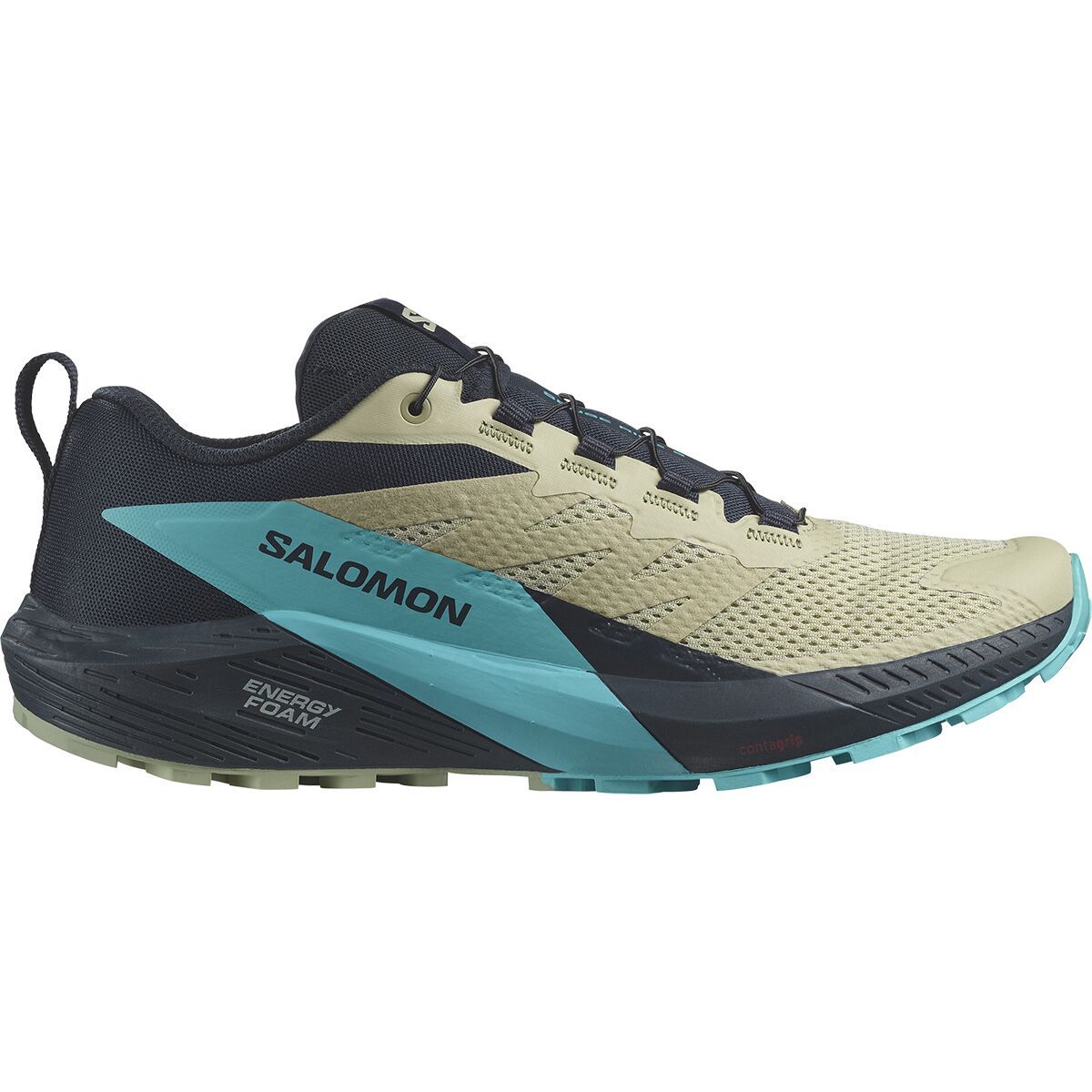 Salomon Sense Ride 5 Trail Running Shoe - Men's Alfalfa/Carbon/Peacock Blue, US 8.5/UK 8.0
