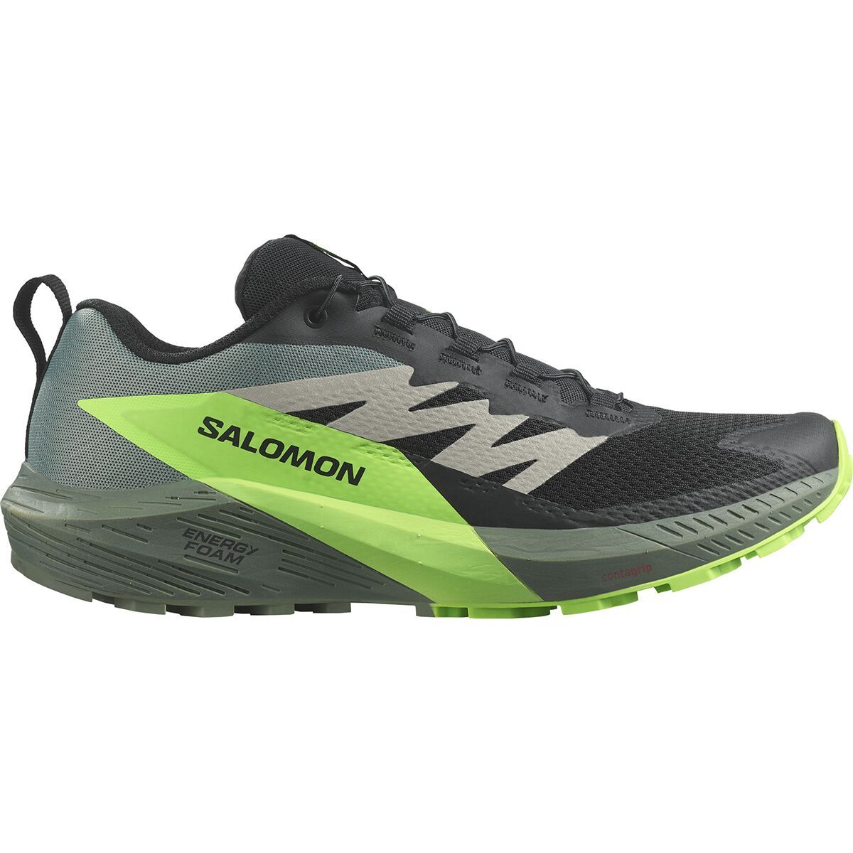 Salomon Sense Ride 5 Trail Running Shoe - Men's Black/Laurel Wreath/Green Gecko, US 8.0/UK 7.5