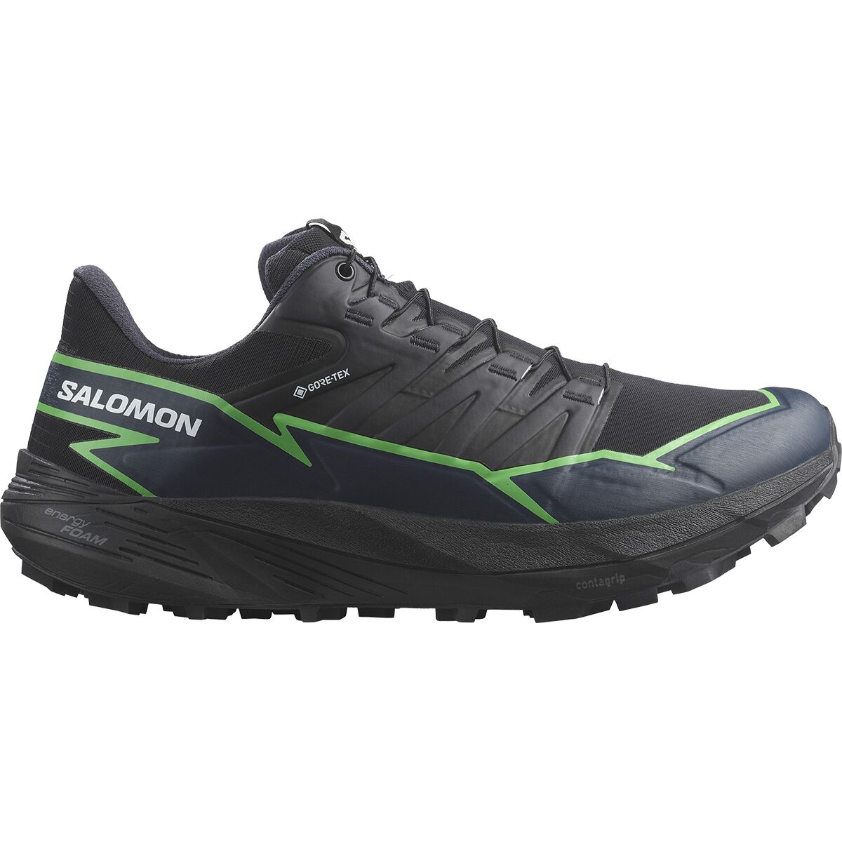 Image of Salomon Thundercross GORE-TEX Trail Running Shoe - Men's Black/Green Gecko/Black, US 8.0/UK 7.5