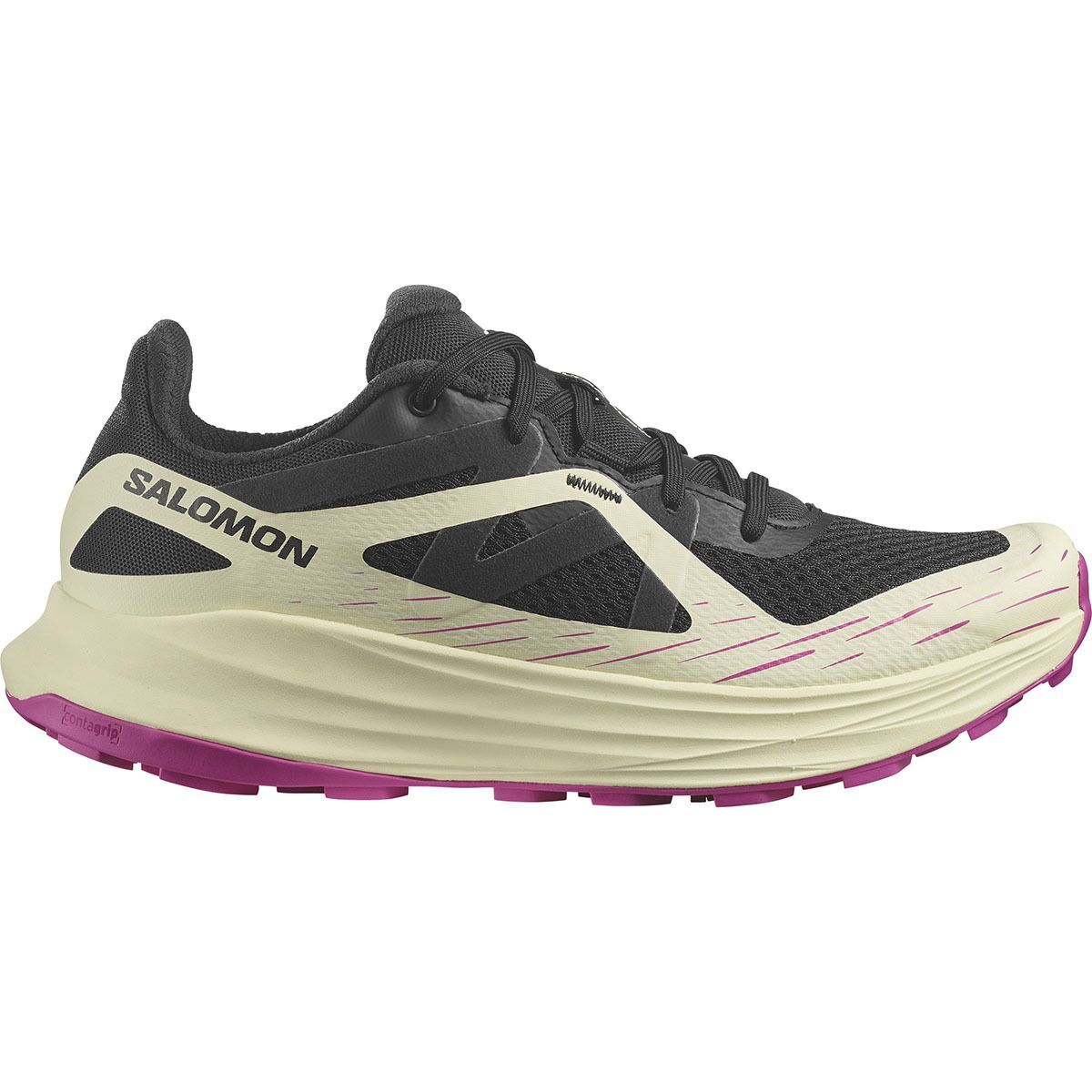 Salomon Ultra Flow Trail Running Shoe - Women's Black/Transparent Yellow/Rose Violet, US 7.0/UK 5.5