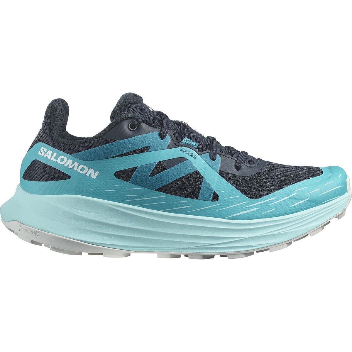 Salomon Ultra Flow Trail Running Shoe - Women's Carbon/Peacock Blue/White, US 5.0/UK 3.5