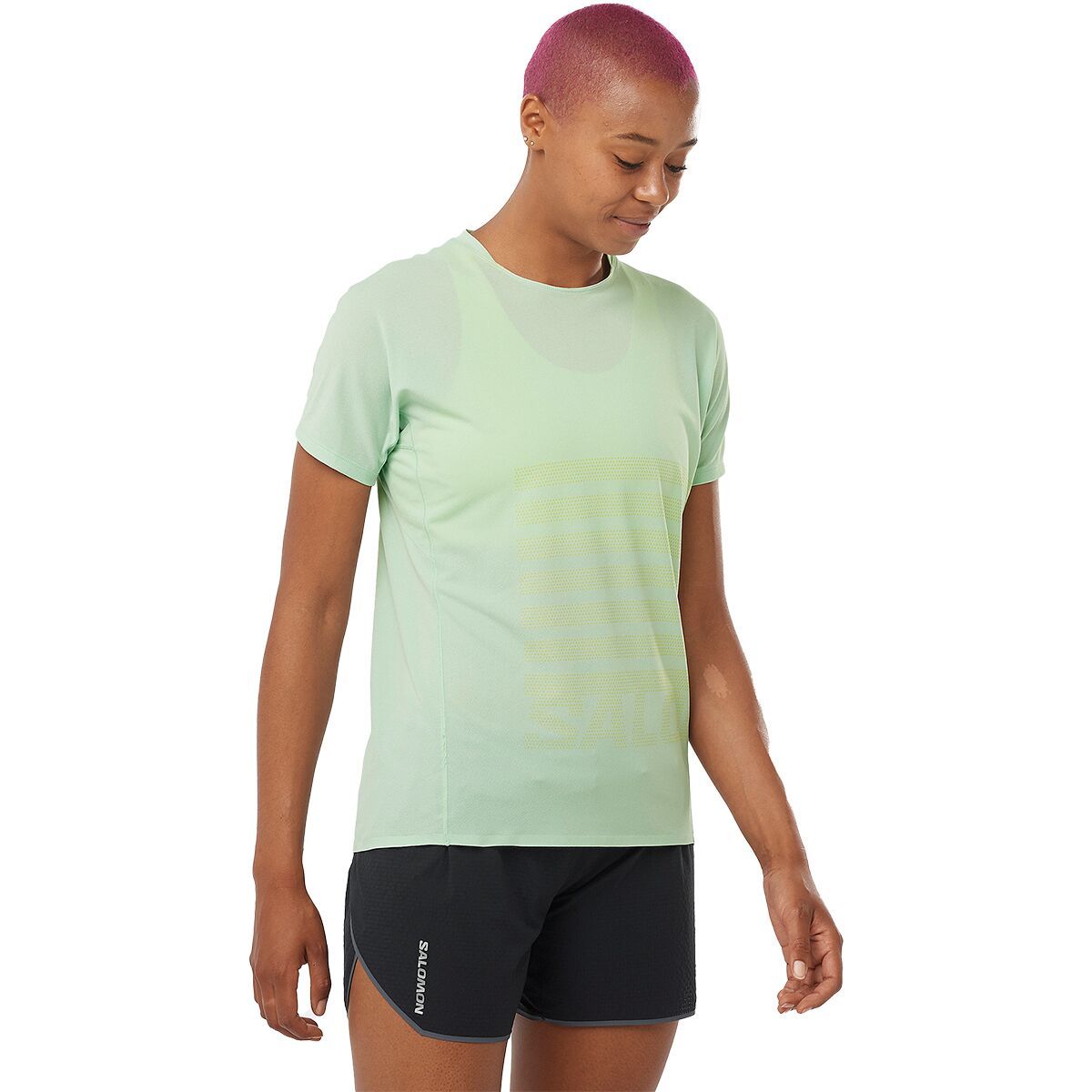Image of Salomon Sense Aero GFX T-Shirt - Women's Aqua Foam/Sulphur Spring, XS