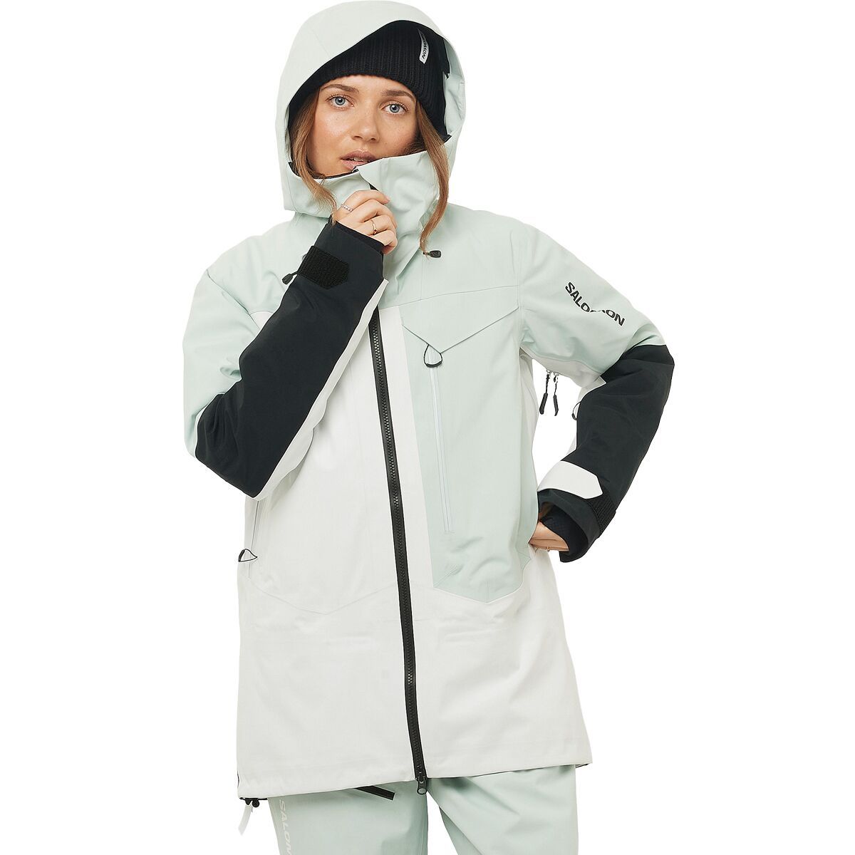 Image of Salomon Moon Patrol GORE-TEX Jacket - Women's Misty Blue/White/Deep Black, XL