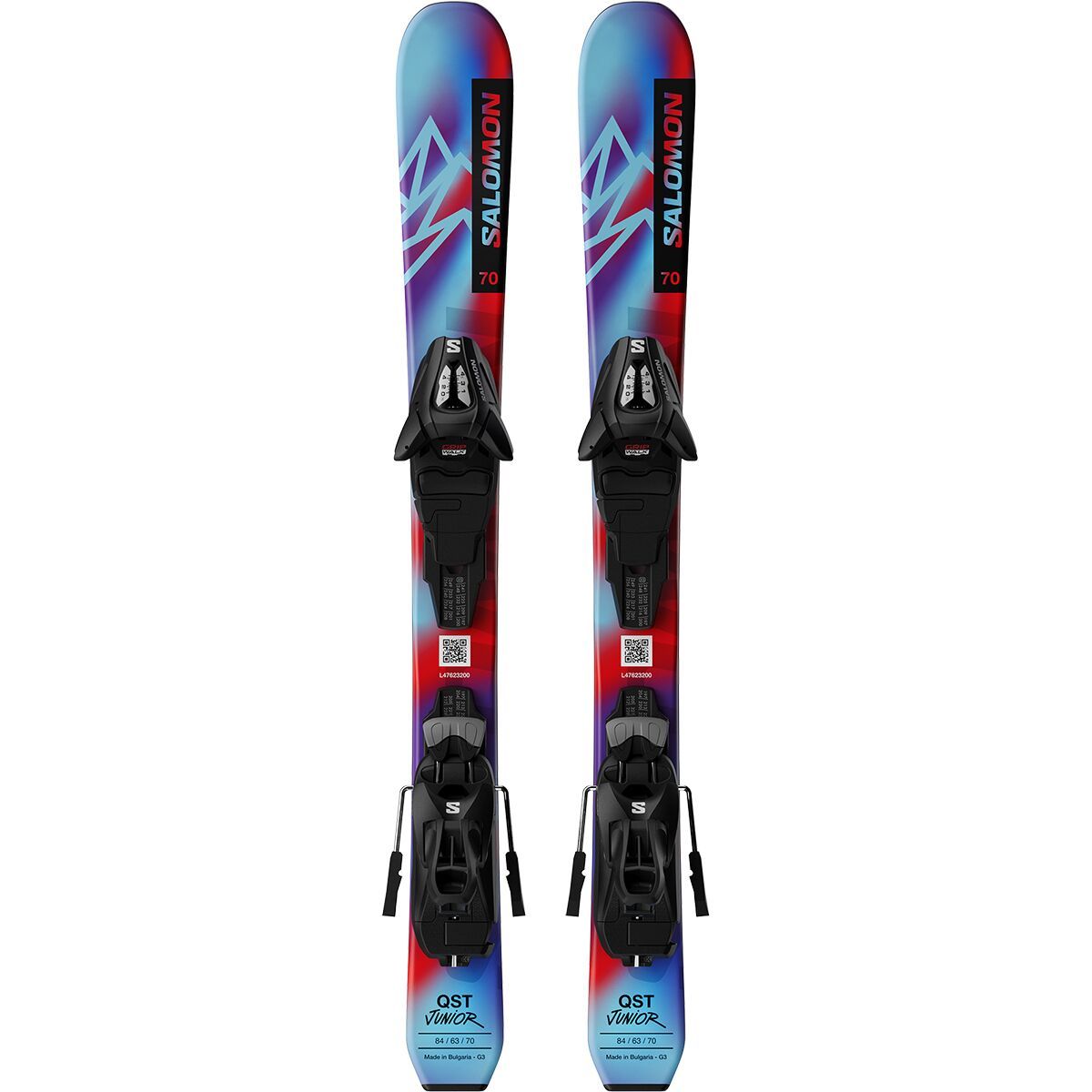 Salomon QST Jr XS Ski + C5 GW J75 P Binding - 2026 - Kids' Pastel Neon Blue 3/Poppy Red/Black, 90mm