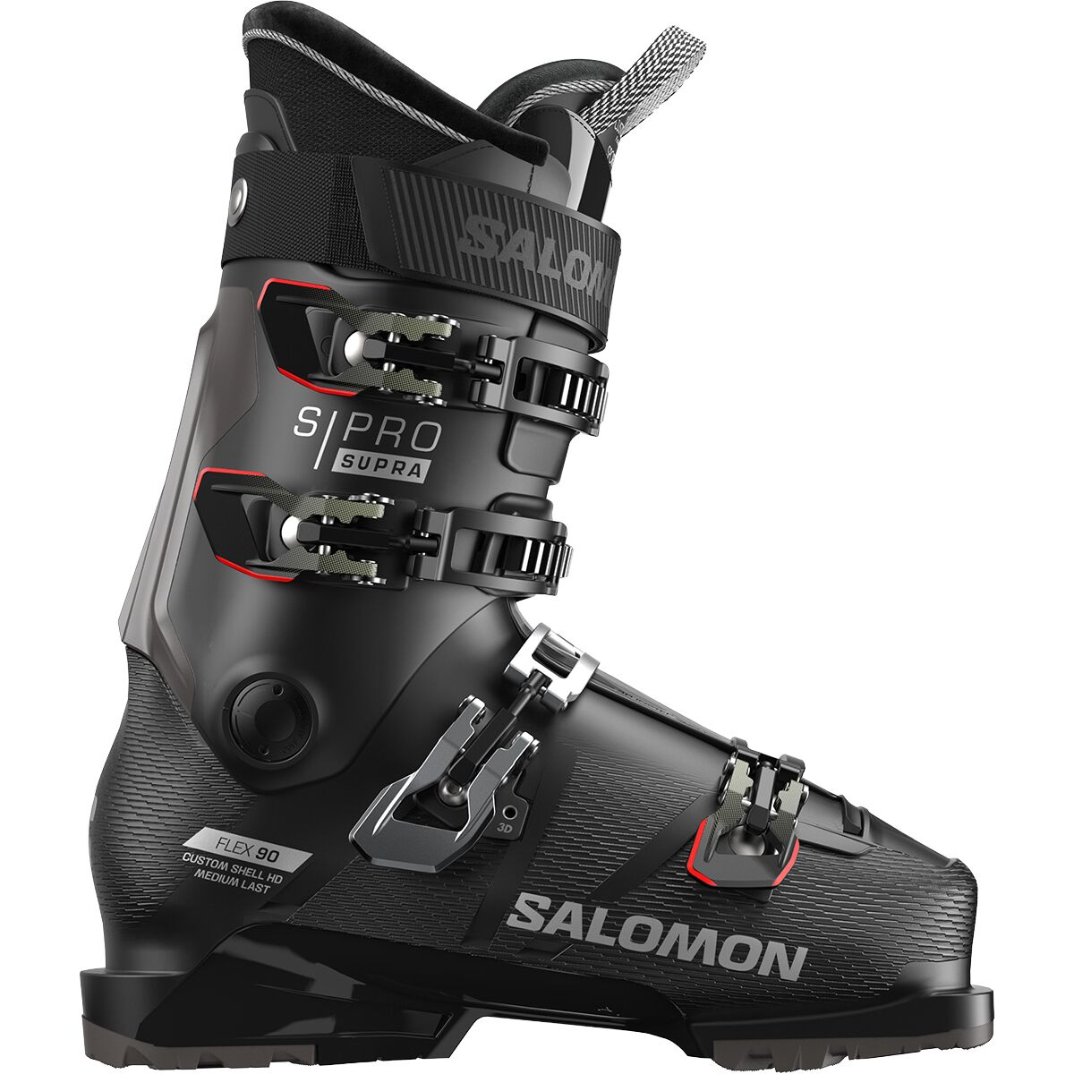 Image of Salomon S/Pro Supra 90 GW Boot - 2026 Black/Silver Metallic/Oil Green, 28.5