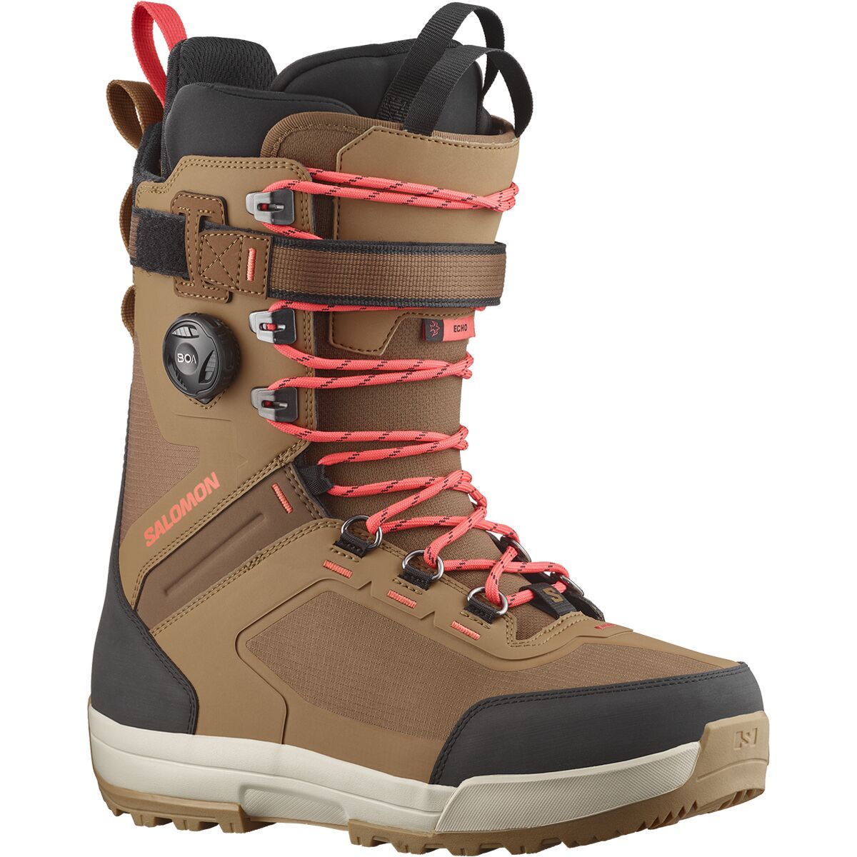 Salomon Salomon Echo Lace SJ BOA Snowboard Boot - 2025 - Men's Tobacco Brown/Black/Hot Coral, 27.0