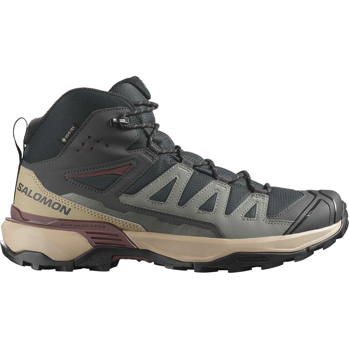 Image of Salomon X Ultra 360 Mid GTX Hiking Boot - Men's Phantom/Desert Tan/Rum Raisin, US 8.5/UK 8.0