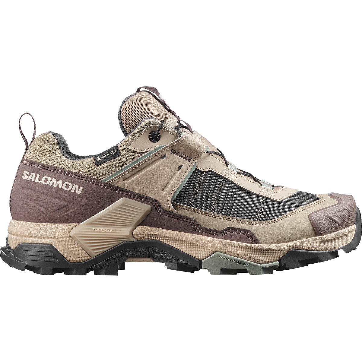 Image of Salomon X Ultra 5 GTX Hiking Shoe - Women's Desert Tan/White Pepper/Green Milieu, US 9.0/UK 7.5