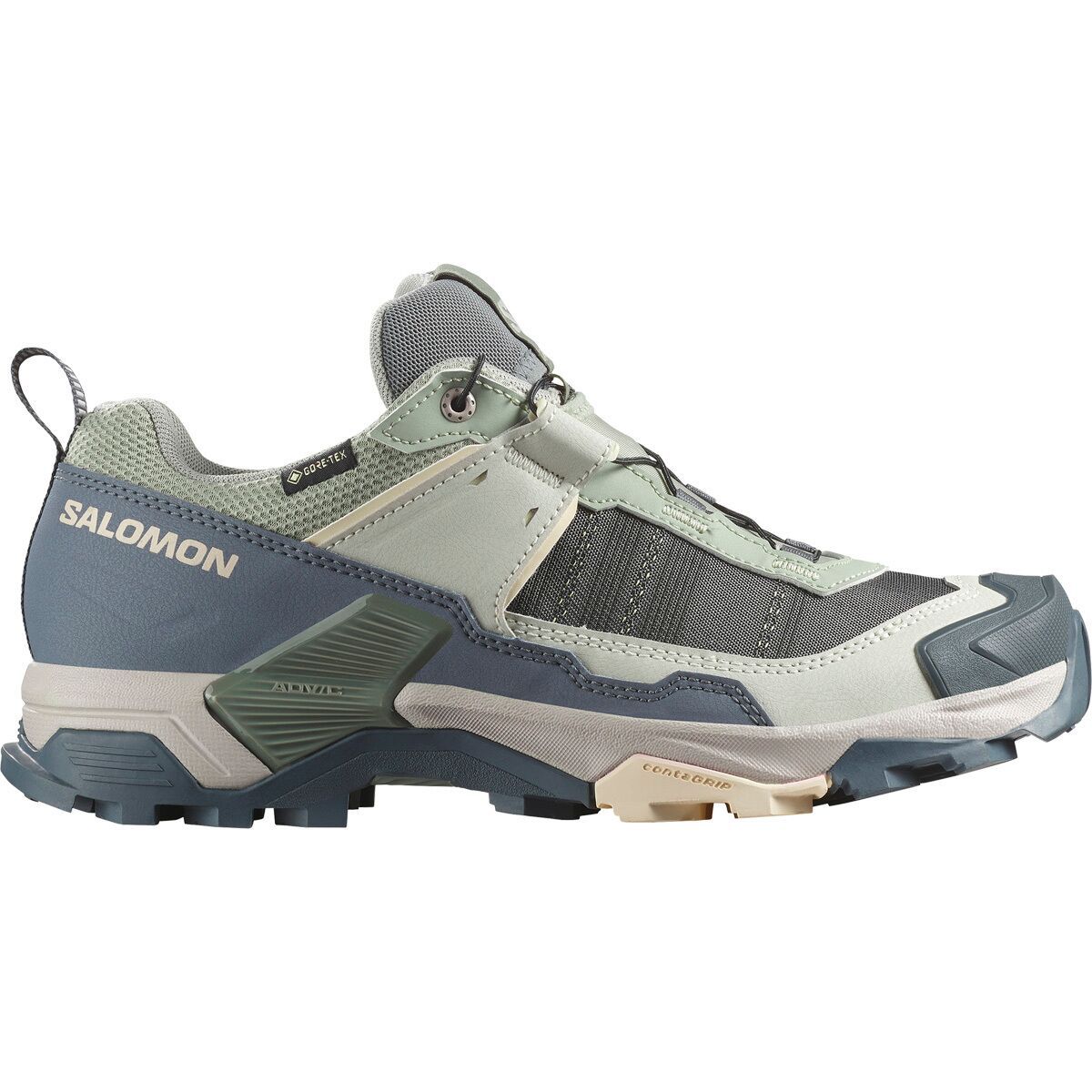 Image of Salomon X Ultra 5 GTX Hiking Shoe - Women's Seagrass/Turbulence/Tender Peach, US 8.5/UK 7.0